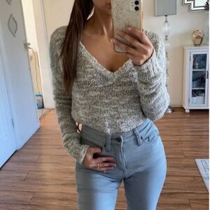 🪞 pebbled knit long sleeve sweater top